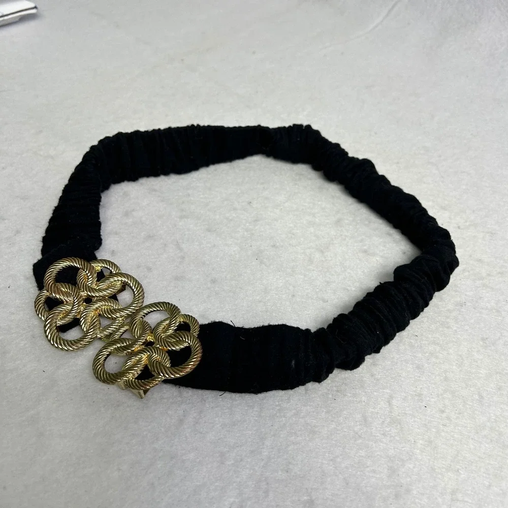 Vintage 80s Style Unbranded Womens M Black Gold Interlocking Knot Elastic Belt‎